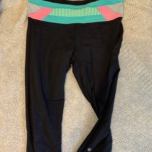 Lululemon Run Inspire Crop II leggings, size 10, black with waistband design